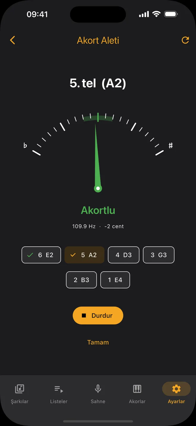 Akort aleti — rehberli akort, tel tel